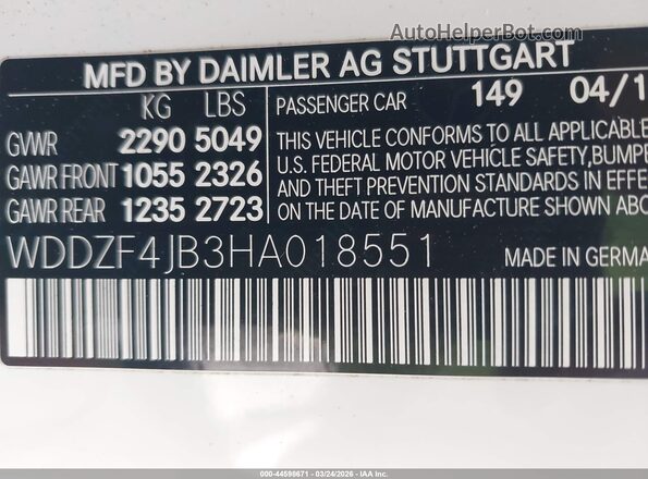 WDDZF4JB3HA018551 2017 MERCEDES-BENZ E-CLASS Белый Вид подкапотного пространства