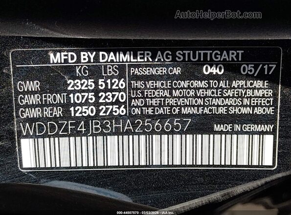 WDDZF4JB3HA256657 2017 MERCEDES-BENZ E-CLASS Черный Вид подкапотного пространства