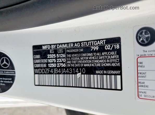 WDDZF4JB4JA431410 2018 MERCEDES-BENZ E Белый Вид подкапотного пространства