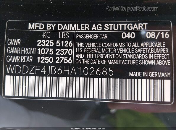 WDDZF4JB6HA102685 2017 MERCEDES-BENZ E-CLASS Черный Вид подкапотного пространства