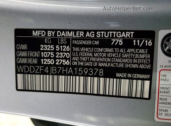 WDDZF4JB7HA159378 2017 MERCEDES-BENZ E Серебряный Вид наклейки с VIN-кодом