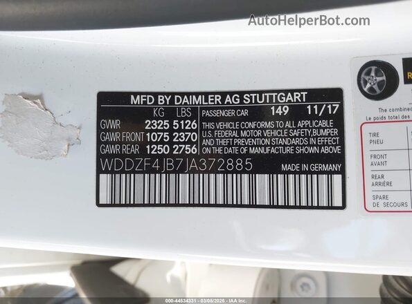 WDDZF4JB7JA372885 2018 MERCEDES-BENZ E-CLASS Белый Вид подкапотного пространства