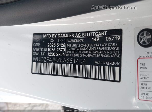 WDDZF4JB7KA681404 2019 MERCEDES-BENZ E-CLASS White ძრავის განყოფილების ხედი
