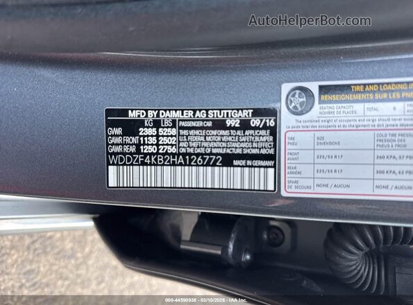 WDDZF4KB2HA126772 2017 MERCEDES-BENZ E-CLASS Gray ძრავის განყოფილების ხედი