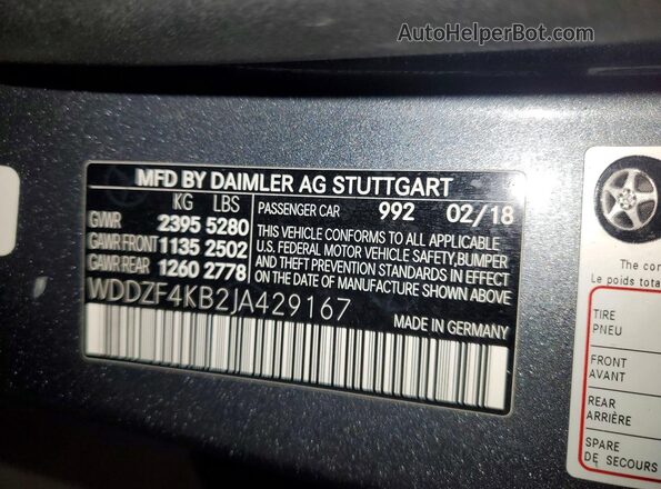 WDDZF4KB2JA429167 2018 MERCEDES-BENZ E Серый Вид подкапотного пространства