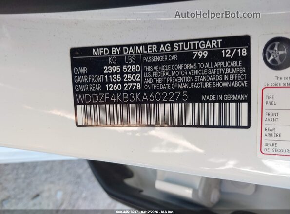 WDDZF4KB3KA602275 2019 MERCEDES-BENZ E-CLASS White Engine compartment view