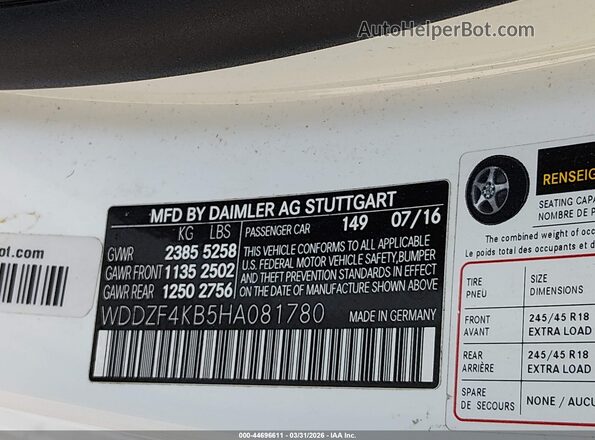 WDDZF4KB5HA081780 2017 MERCEDES-BENZ E-CLASS Белый Вид подкапотного пространства