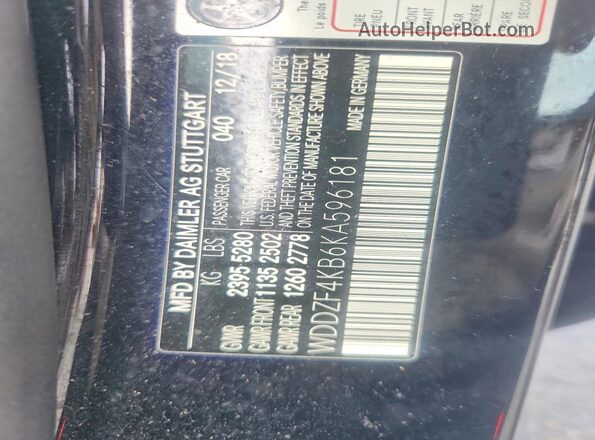 WDDZF4KB6KA596181 2019 MERCEDES-BENZ E Черный Вид подкапотного пространства