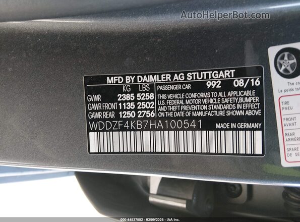 WDDZF4KB7HA100541 2017 MERCEDES-BENZ E-CLASS Gray Widok komory silnika