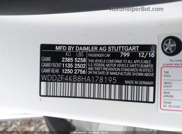 WDDZF4KB8HA178195 2017 MERCEDES-BENZ E-CLASS Белый Вид подкапотного пространства