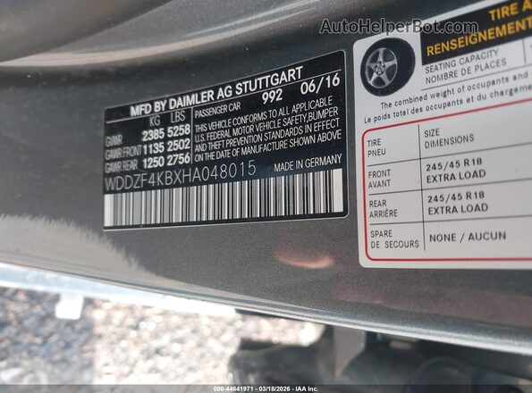 WDDZF4KBXHA048015 2017 MERCEDES-BENZ E-CLASS Gray Vista del compartimento del motor