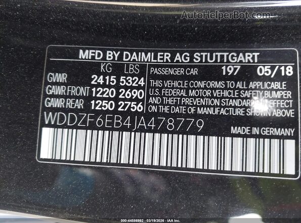 WDDZF6EB4JA478779 2018 MERCEDES-BENZ AMG E 43 Black Вид підкапотного простору