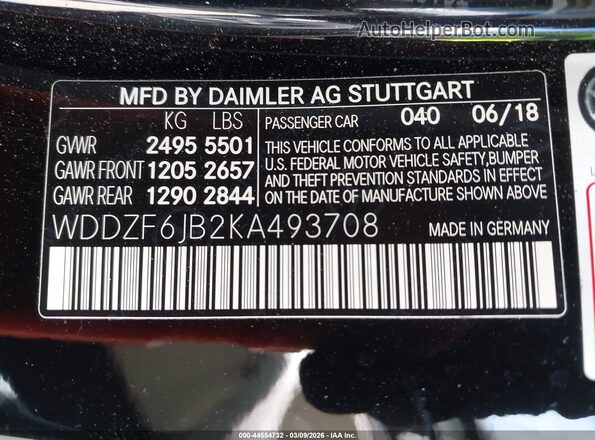 WDDZF6JB2KA493708 2019 MERCEDES-BENZ E-CLASS Black ძრავის განყოფილების ხედი
