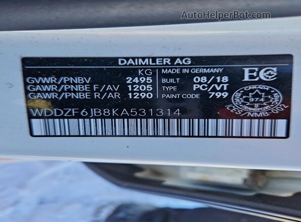 WDDZF6JB8KA531314 2019 MERCEDES-BENZ E Белый Вид подкапотного пространства