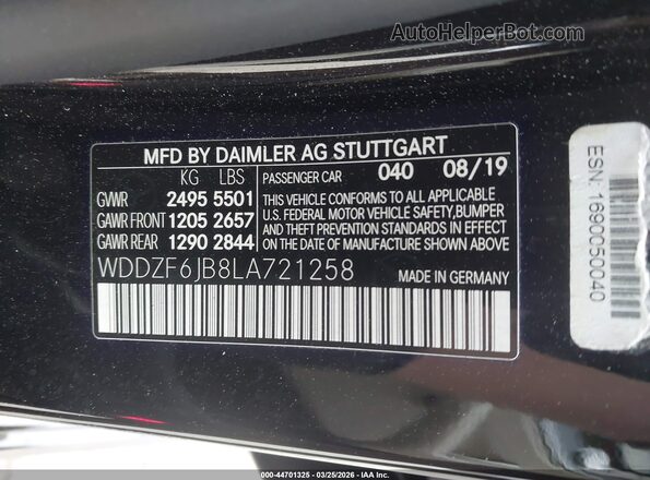 WDDZF6JB8LA721258 2020 MERCEDES-BENZ E-CLASS Black Widok komory silnika