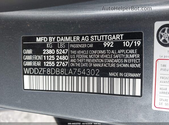 WDDZF8DB8LA754302 2020 MERCEDES-BENZ E-CLASS Gray Vista del compartimento del motor