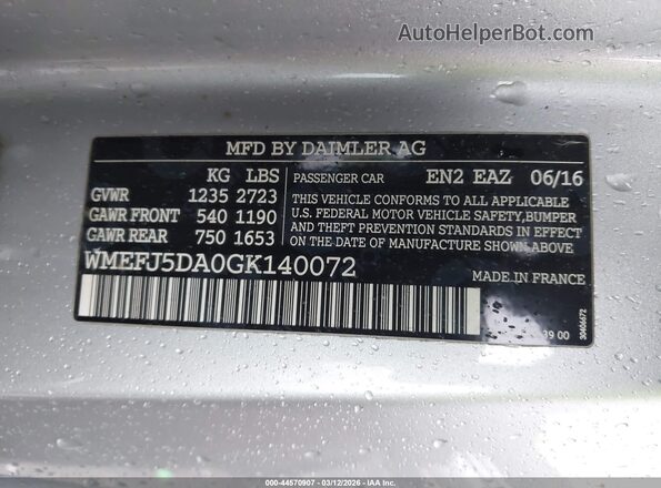 WMEFJ5DA0GK140072 2016 SMART FORTWO Белый Вид подкапотного пространства