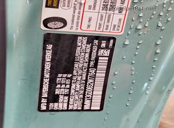 WMW13GD06S2W77640 2025 MINI COOPER Turquoise Widok naklejki z numerem VIN