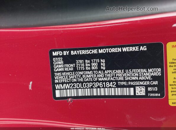 WMW23DL03P3P61842 2023 MINI CONVERTIBLE Красный Вид подкапотного пространства