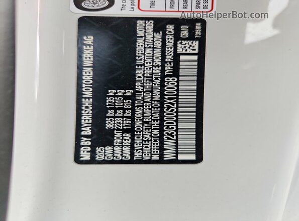 WMW23GD00S2X10068 2025 MINI COOPER White Вид наклейки з VIN-кодом