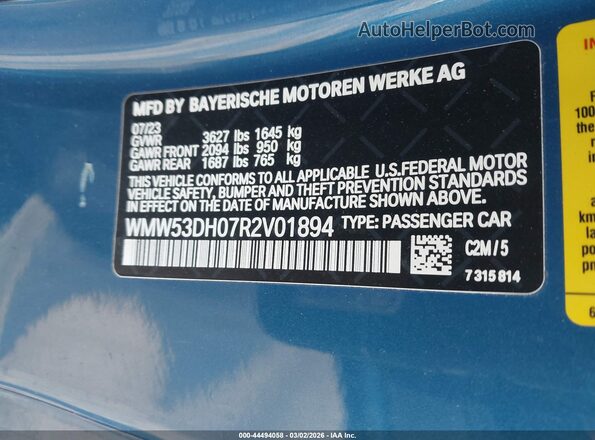 WMW53DH07R2V01894 2024 MINI HARDTOP Blue Vista del compartimento del motor