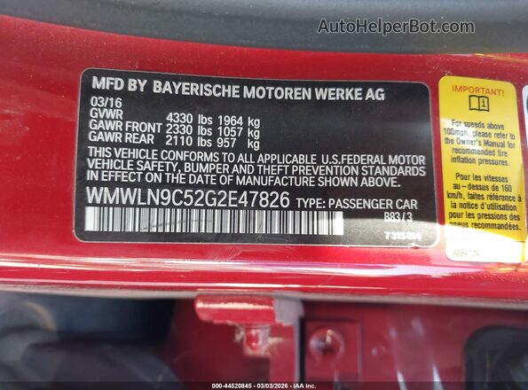 WMWLN9C52G2E47826 2016 MINI CLUBMAN Красный Вид подкапотного пространства