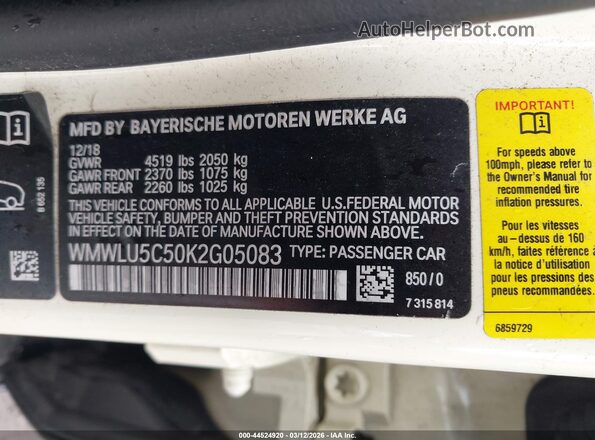 WMWLU5C50K2G05083 2019 MINI CLUBMAN Tan Vista del compartimento del motor