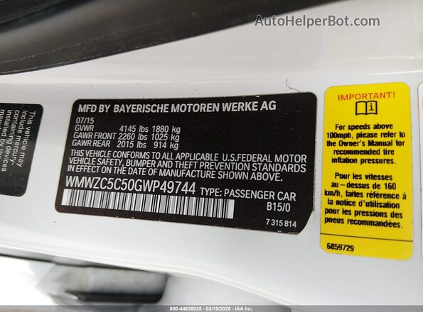 WMWZC5C50GWP49744 2016 MINI COUNTRYMAN Белый Вид подкапотного пространства