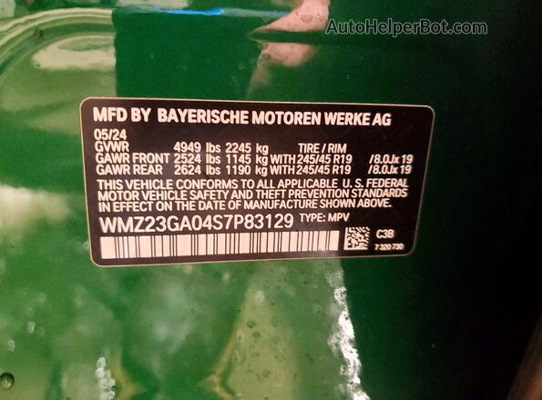 WMZ23GA04S7P83129 2025 MINI COUNTRYMAN Зеленый Вид наклейки с VIN-кодом