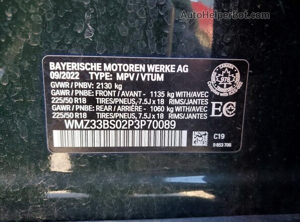 WMZ33BS02P3P70089 2023 MINI COOPER Green VIN კოდის სტიკერის ხედი