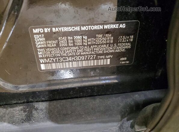 WMZYT3C34H3D97727 2017 MINI COOPER Black Vista de la etiqueta del VIN