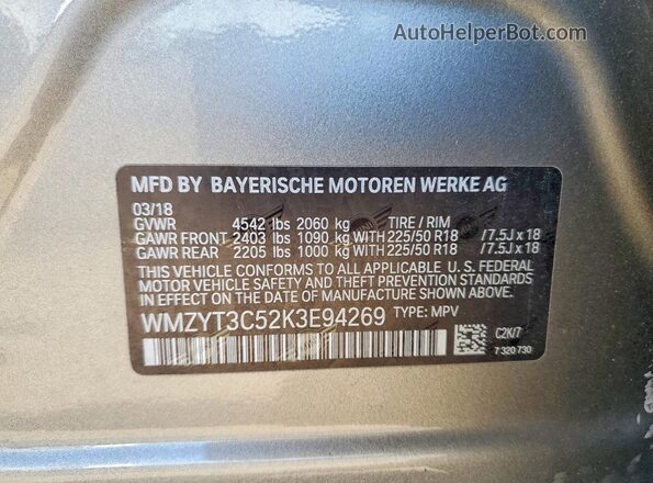 WMZYT3C52K3E94269 2019 MINI COOPER Silver VIN կոդի պիտակի տեսք