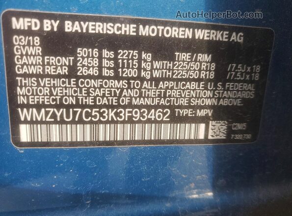 WMZYU7C53K3F93462 2019 MINI COOPER Синий Вид подкапотного пространства