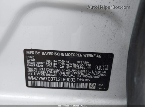 WMZYW7C07L3L89003 2020 MINI COUNTRYMAN White Вид підкапотного простору