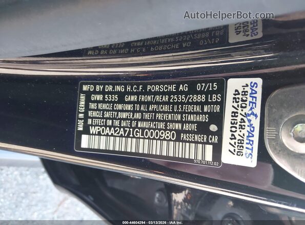 WP0AA2A71GL000980 2016 PORSCHE PANAMERA Черный Вид подкапотного пространства