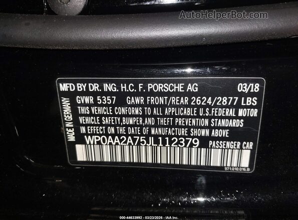 WP0AA2A75JL112379 2018 PORSCHE PANAMERA Черный Вид подкапотного пространства