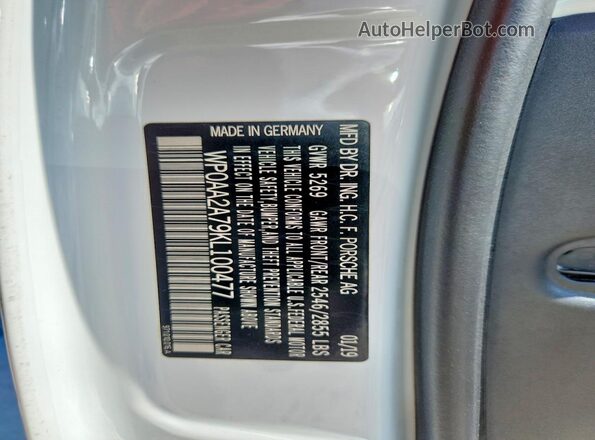 WP0AA2A79KL100477 2019 PORSCHE PANAMERA White Widok naklejki z numerem VIN