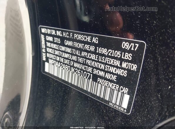 WP0AA2A80JK261071 2018 PORSCHE 718 CAYMAN Черный Вид подкапотного пространства