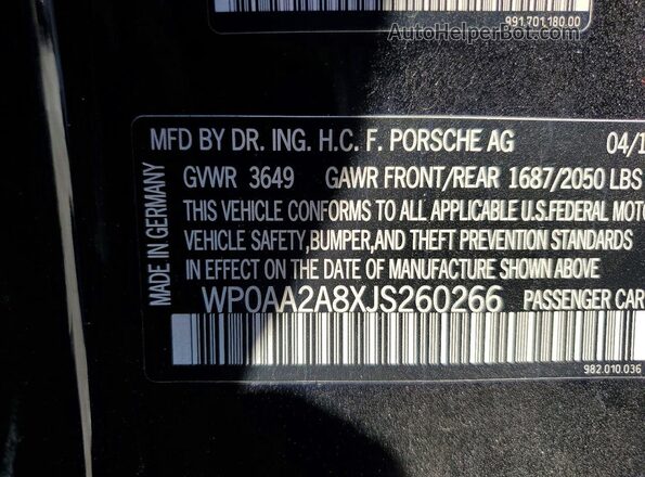 WP0AA2A8XJS260266 2018 PORSCHE CAYMAN Black Widok komory silnika