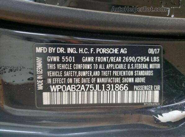 WP0AB2A75JL131866 2018 PORSCHE PANAMERA Черный Вид наклейки с VIN-кодом