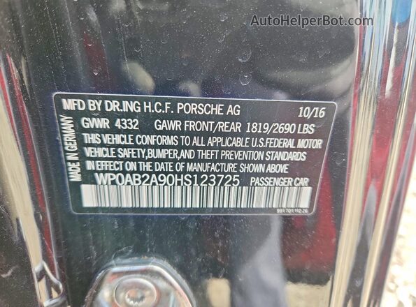 WP0AB2A90HS123725 2017 PORSCHE 911 Черный Вид наклейки с VIN-кодом