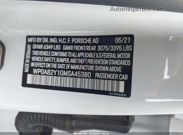 WP0AB2Y10MSA45380 2021 PORSCHE TAYCAN White Engine compartment view
