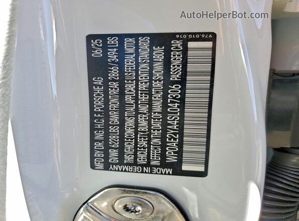 WP0AE2YA4SL047306 2025 PORSCHE PANAMERA White Vista del compartimento del motor