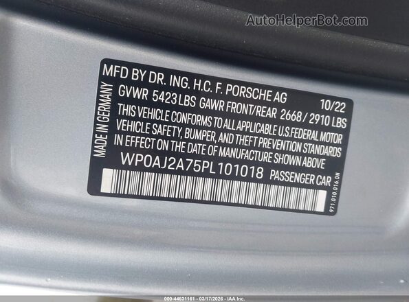 WP0AJ2A75PL101018 2023 PORSCHE PANAMERA Серебряный Вид подкапотного пространства
