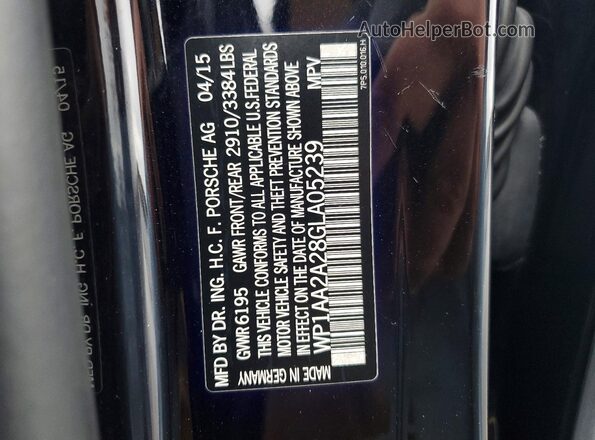 WP1AA2A28GLA05239 2016 PORSCHE CAYENNE Черный Вид наклейки с VIN-кодом