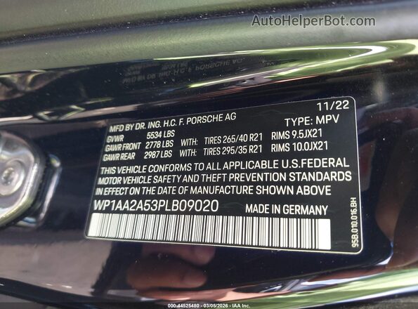 WP1AA2A53PLB09020 2023 PORSCHE MACAN Black Widok komory silnika