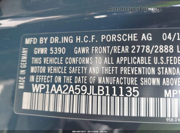 WP1AA2A59JLB11135 2018 PORSCHE MACAN Черный Вид подкапотного пространства