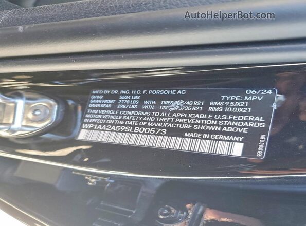WP1AA2A59SLB00573 2025 PORSCHE MACAN Black Vista de la etiqueta del VIN