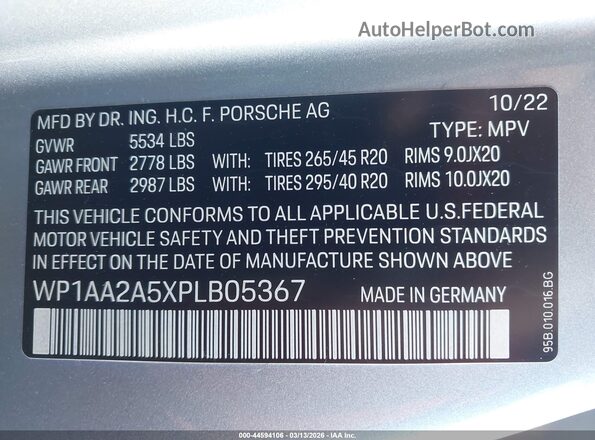 WP1AA2A5XPLB05367 2023 PORSCHE MACAN Silver ძრავის განყოფილების ხედი