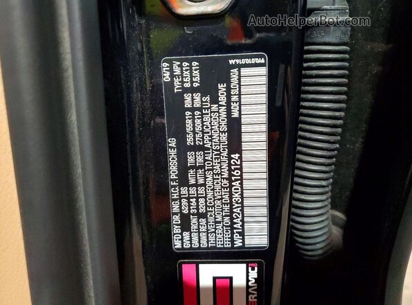 WP1AA2AY3KDA16124 2019 PORSCHE CAYENNE Black Vista de la etiqueta del VIN
